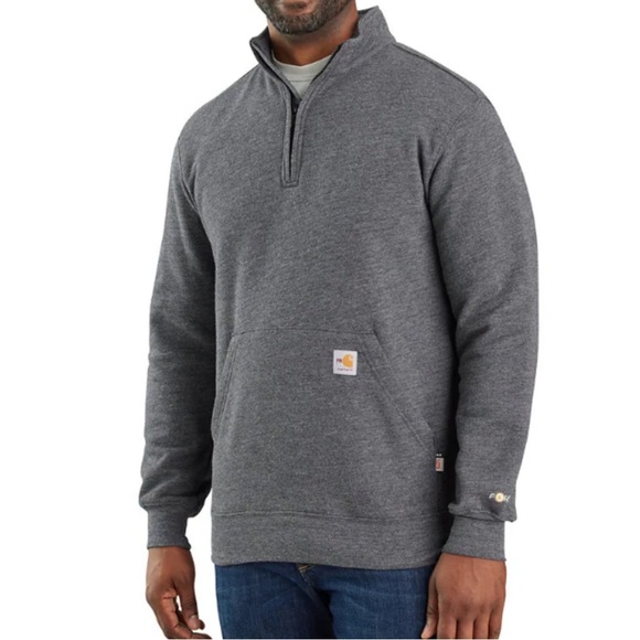 Flame Resistant Carhartt - Loose Fit Midweight Mock Neck Sweatshirt Heather Grey - Picture 1 of 14